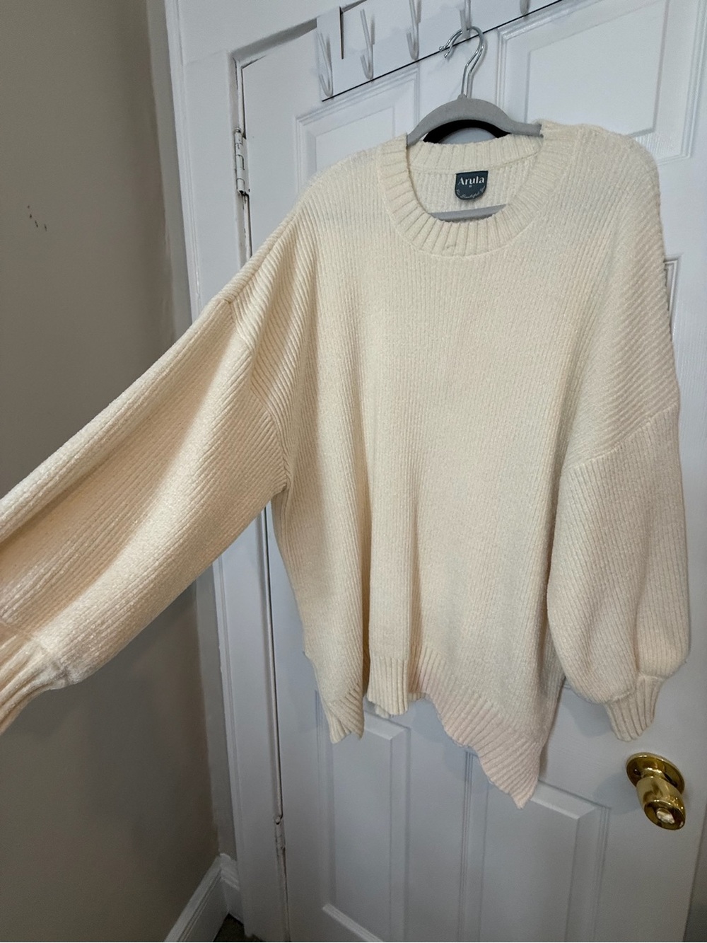 ARULA Cream Oversized Scoop-Neck Pullover